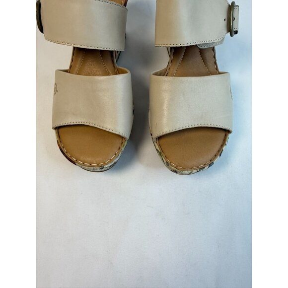 Born Wedge Sandal Womens Size 7M Off White Leather Floral Print Open Toe Shoes - Picture 4 of 12